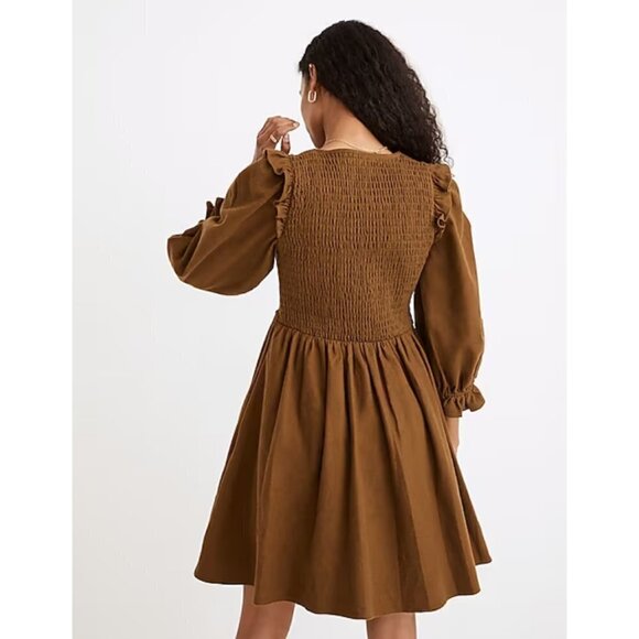 💕MADEWELL💕 Flannel Lucie V-Neck Smocked Mini Dress Weathered Olive Medium NWOT - Picture 4 of 15
